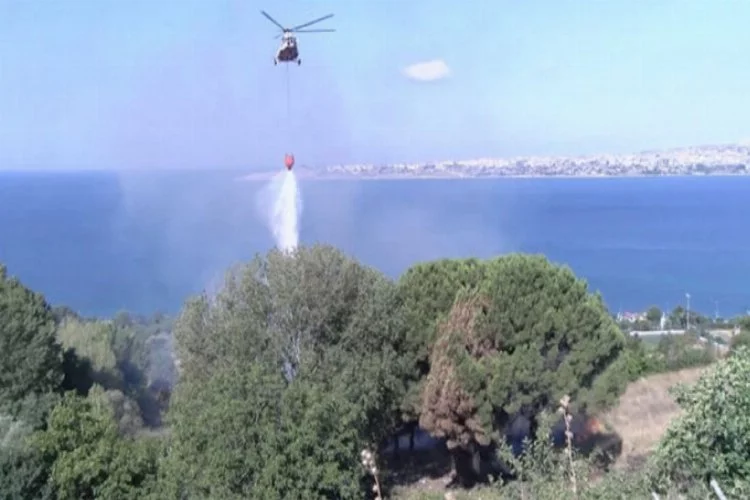 Otluk alandaki yangına helikopter müdahale ediyor!