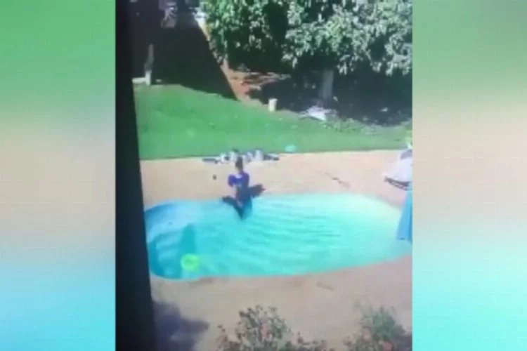 Havuza düşen bir yaşındaki çocuğu arkadaşı böyle kurtardı