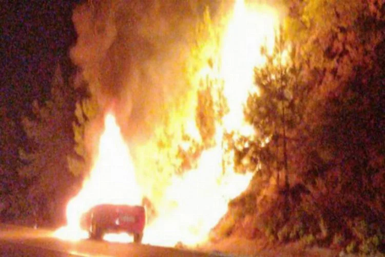 Otomobilde çıkan yangın, ormana da sıçradı
