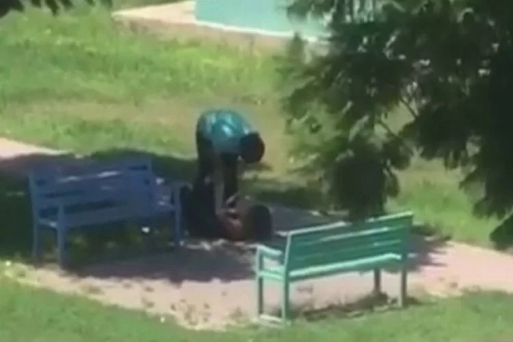 Parkın ortasında kadını dövdü!