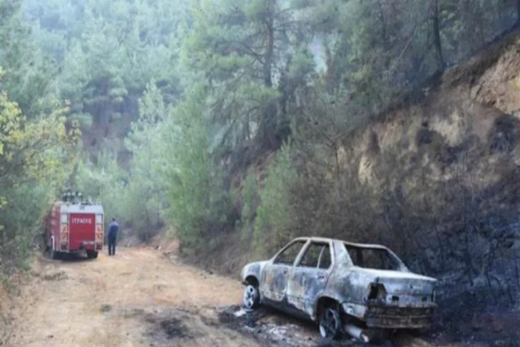 Alev alan otomobil ormanı yaktı