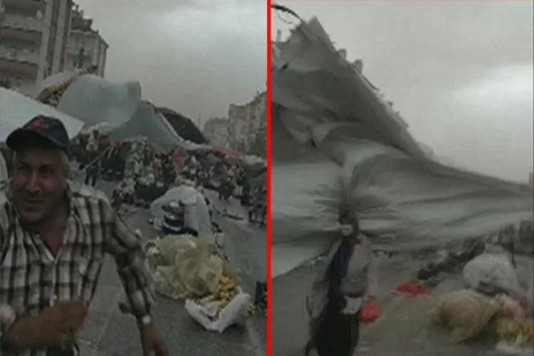 Karaman'da fırtına pazarcıların çadırlarını uçurdu