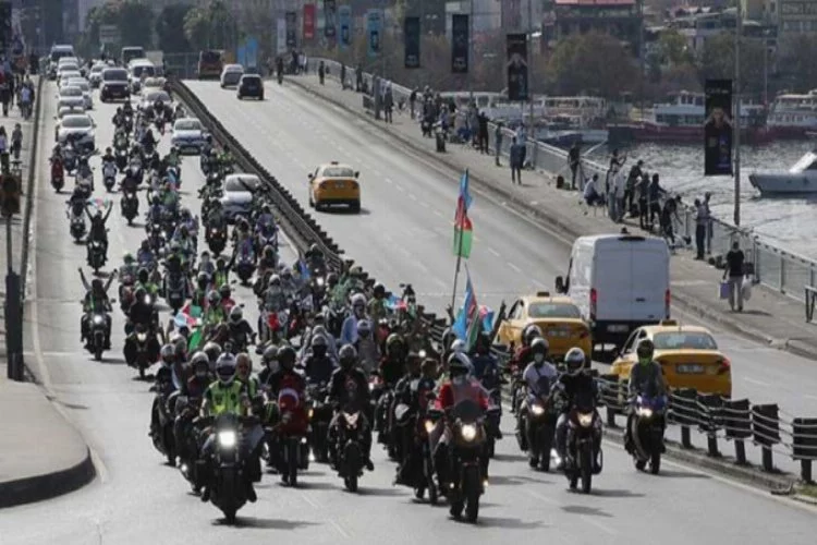 İstanbul'da Azerbaycan'a motosikletli destek konvoyu!