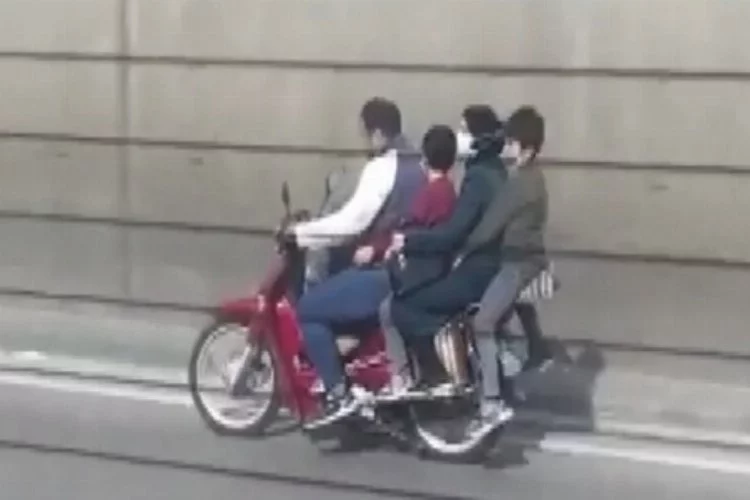 Bursa'da motosiklette 5 kişiyle tehlikeli yolculuk!