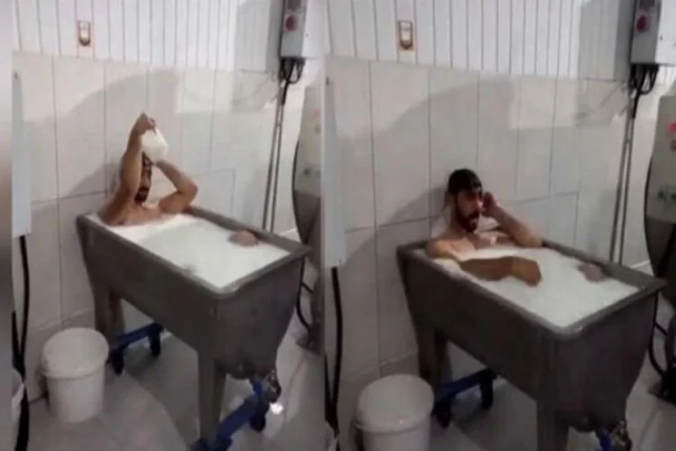 Süt fabrikasındaki skandal görüntüler! Kazanda banyo...
