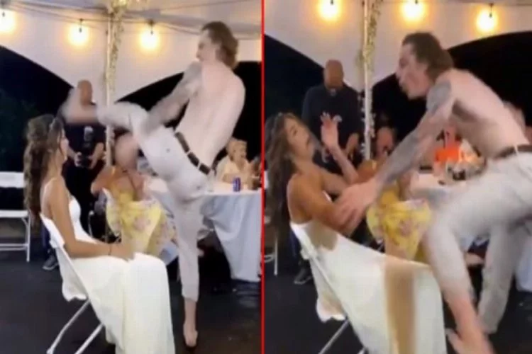 Düğünde geline yanlışlıkla tekme atan damat viral oldu!