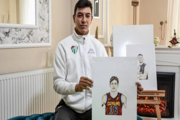 Bursa'da kara kalem çizimleriyle genç sporculara destek olmayı hedefliyor