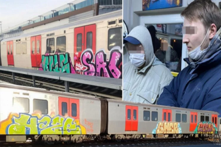 Rus gençler metro trenini boyarken yakalandılar
