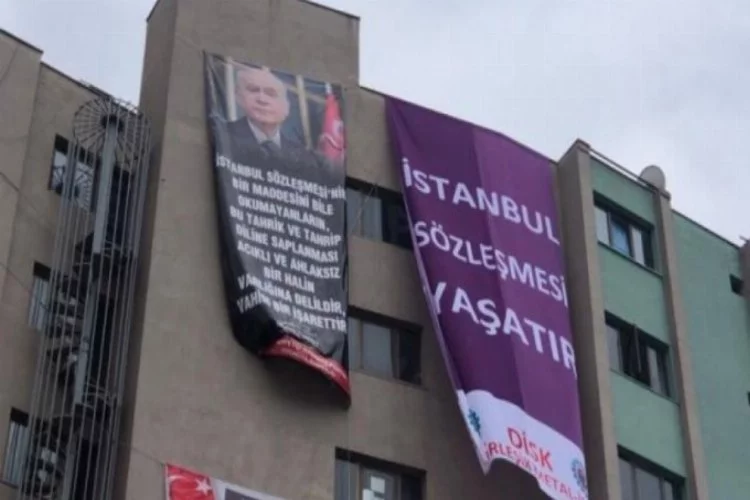 MHP, "İstanbul Sözleşmesi yaşatır" afişinin yanına Bahçeli'nin afişini astı