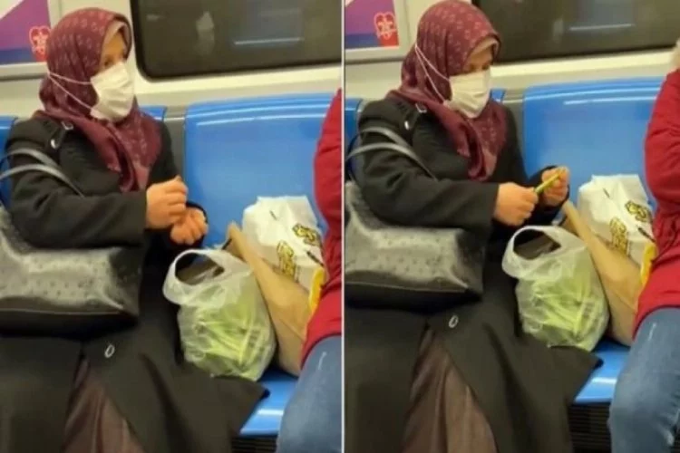 Metroda fasulye ayıklayan kadın gündem oldu