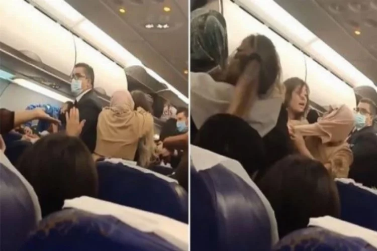 İstanbul'a gelen bir uçakta kavga çıktı, olay kameralara yansıdı