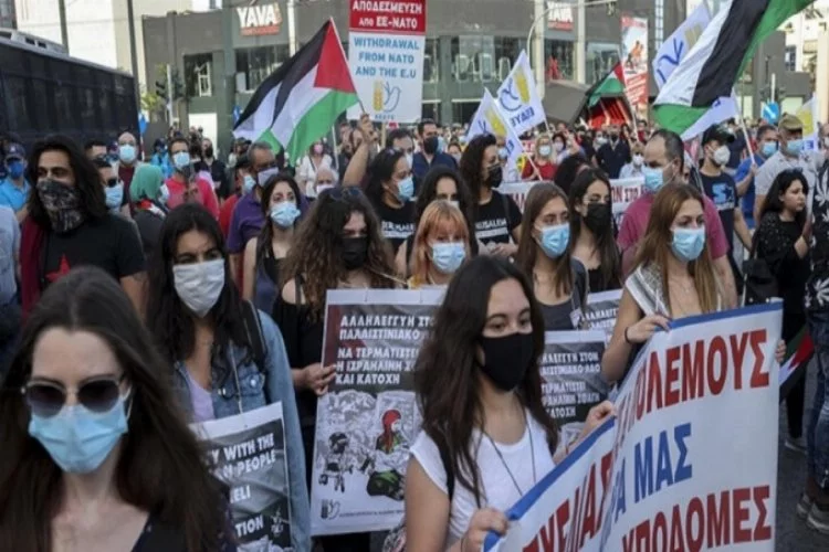 Yunanistan'da, İsrail'in Filistinlilere yönelik saldırıları protesto edildi