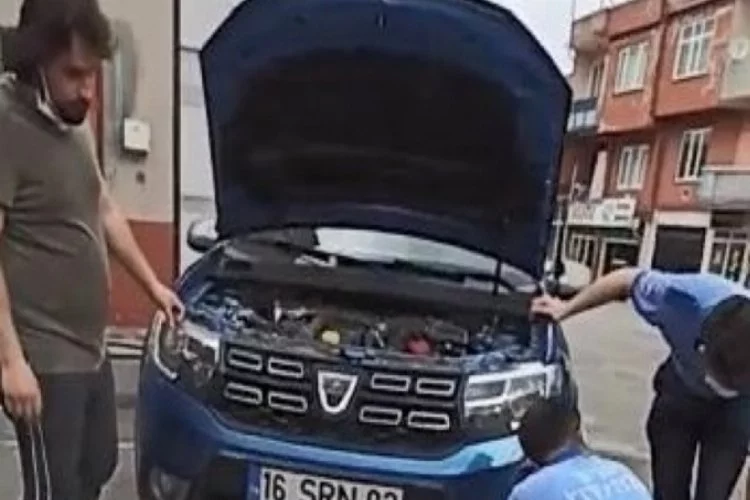 Bursa'da otomobilin motoruna sıkışan yavru kediyi itfaiye kurtardı