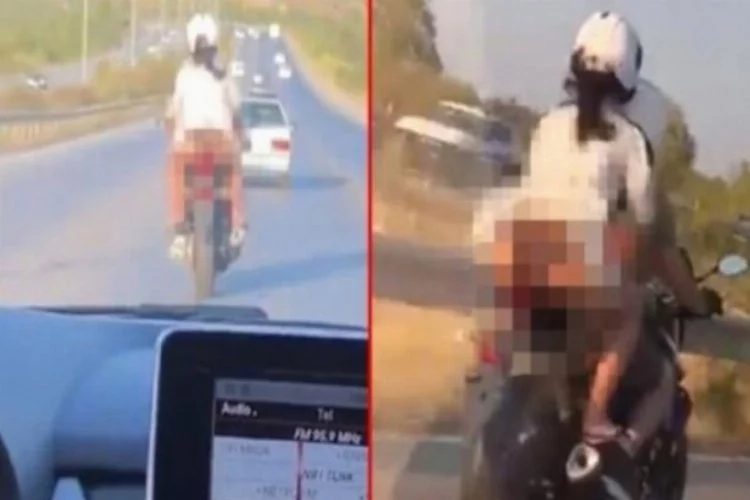 Motosiklet üzerinde iç çamaşırı görünen kadını videoya çekip hakaret etti!