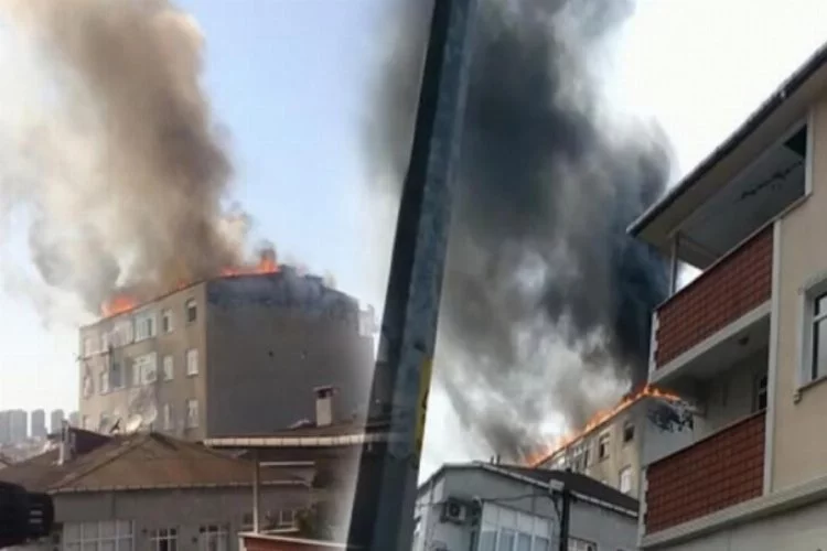 İstanbul'da bir binanın çatısı alev alev yandı!