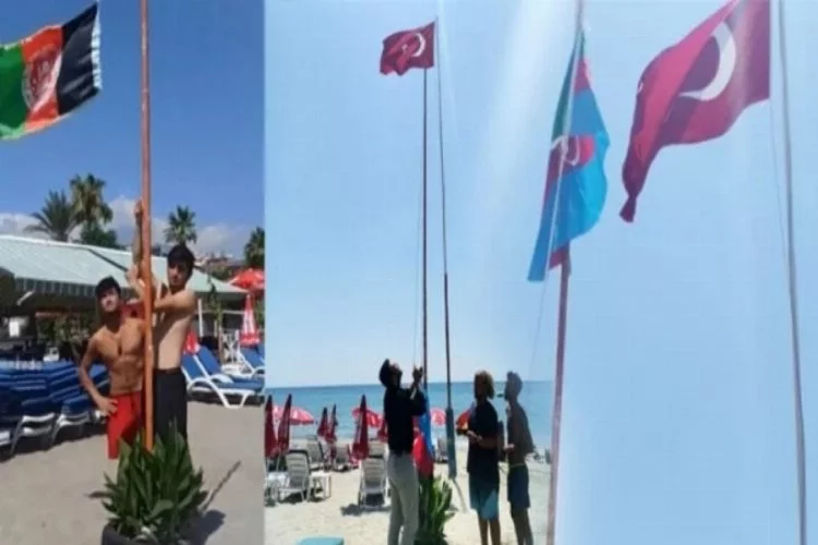 Alanya'da plaja tepki çeken videonun ardından Türk ve Azerbaycan bayrağı çekildi