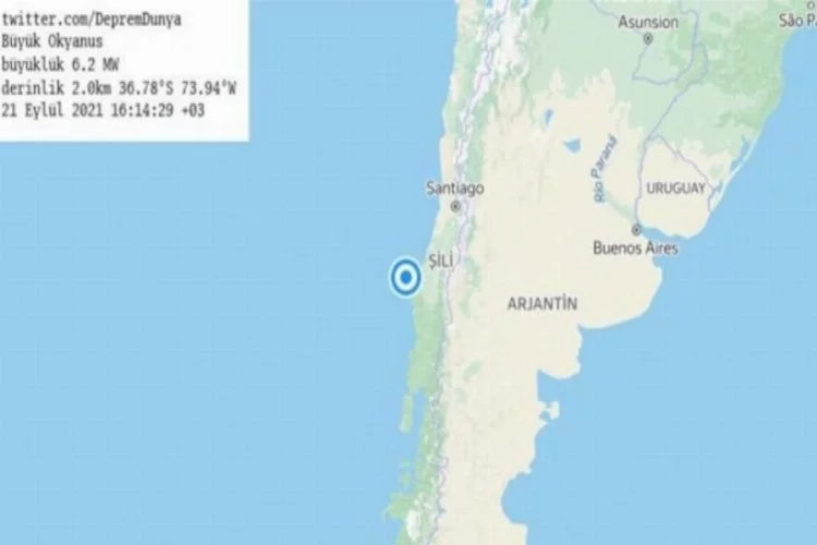 Şili açıklarında 6.2 büyüklüğünde deprem!