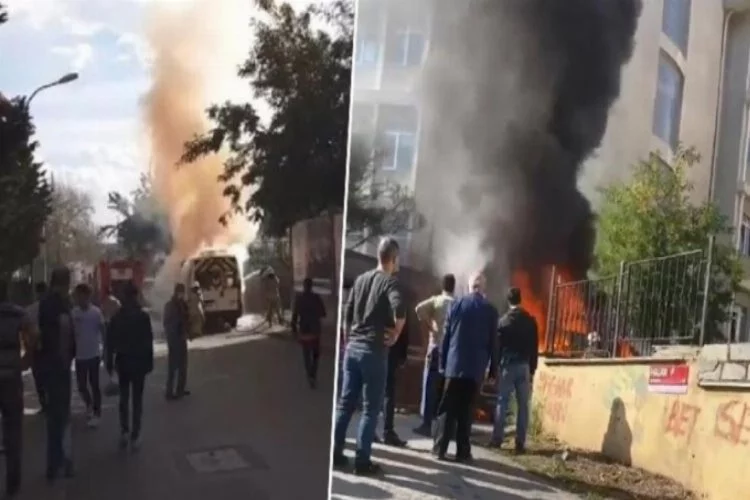 Tuzla'da park halindeki okul servisi alev alev yandı