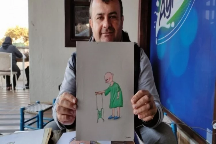 Bursa'da karikatürlerini kanser hastaları için çiziyor