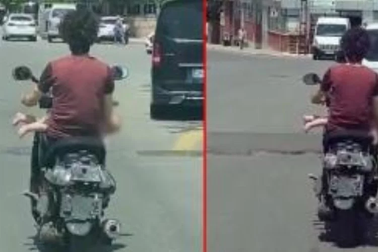 Kucağında bebekle motosiklet kullandı!